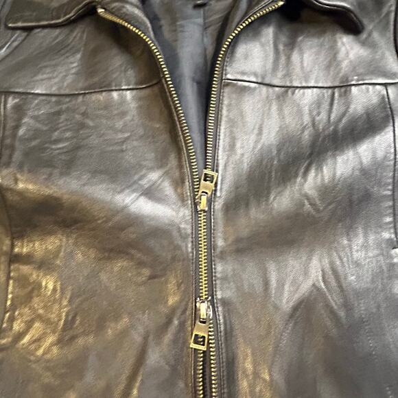 Madewell lamb leather shrunk zip front brass hardware jacket size 6** - Picture 10 of 15